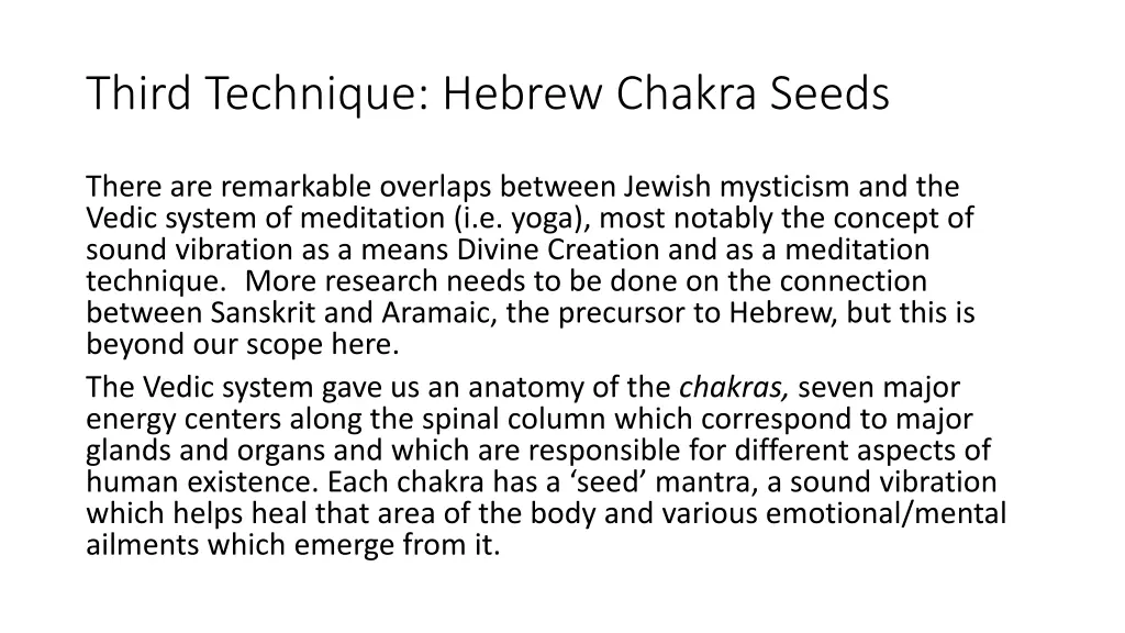 third technique hebrew chakra seeds