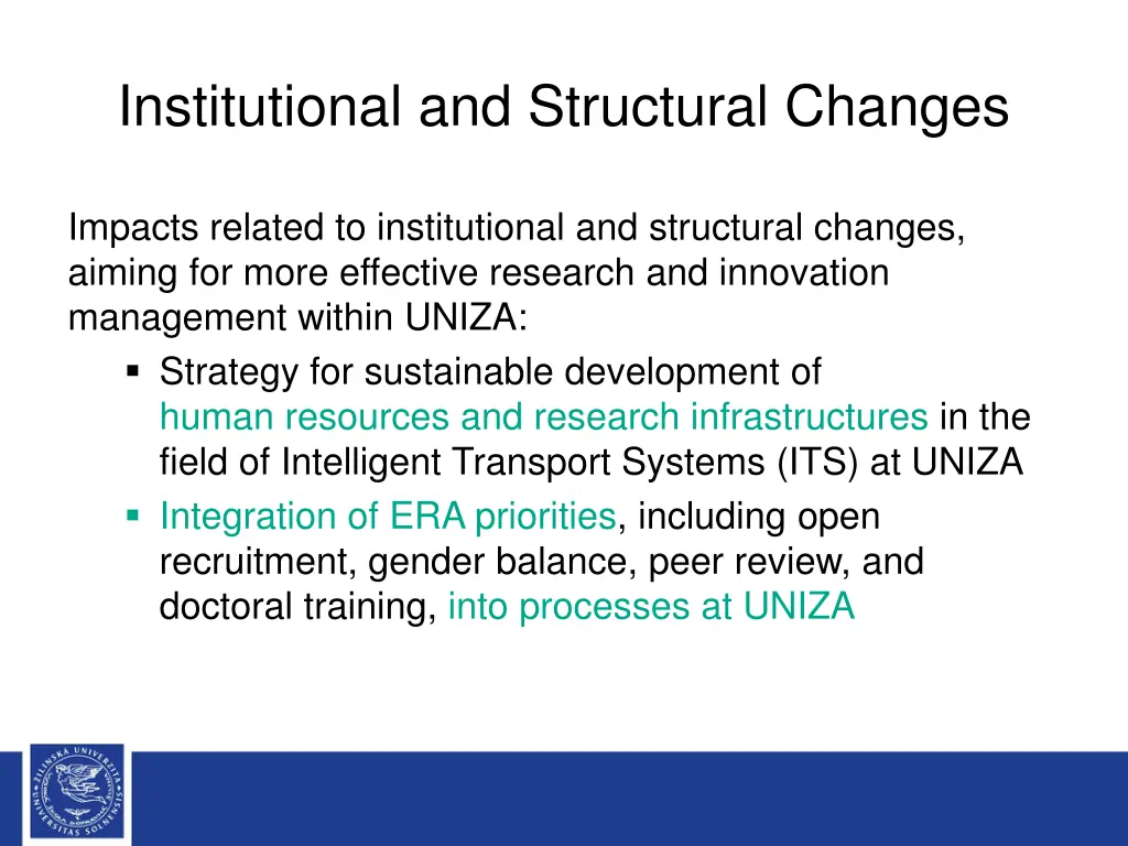 institutional and structural changes