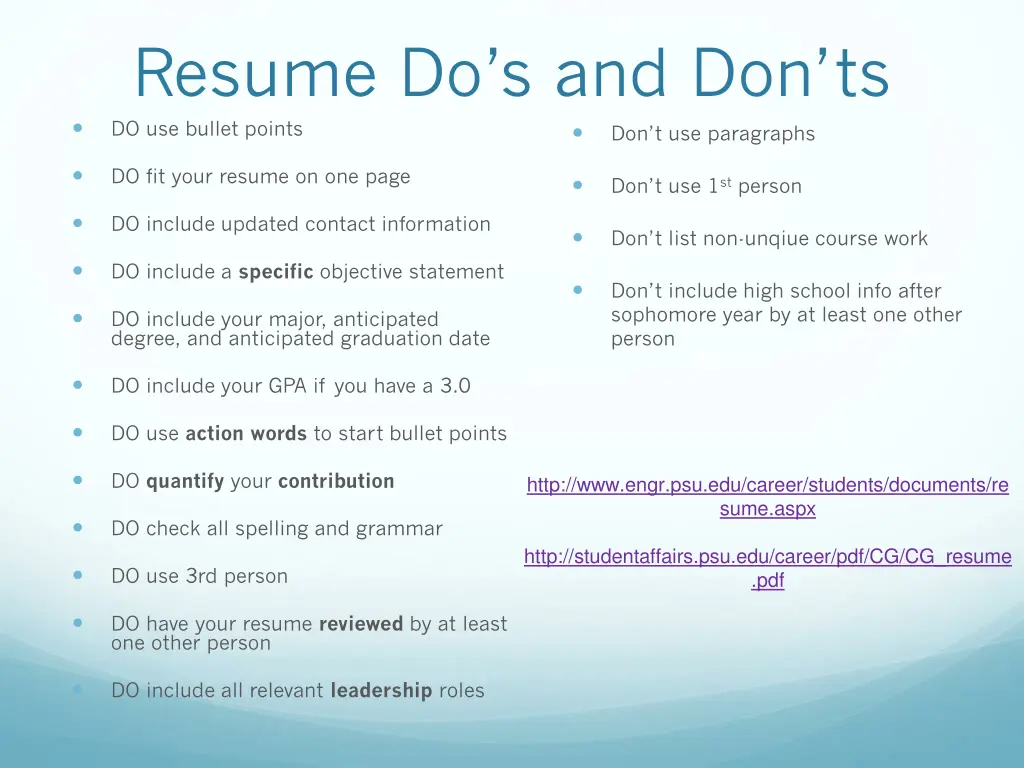 resume do s and don ts do use bullet points