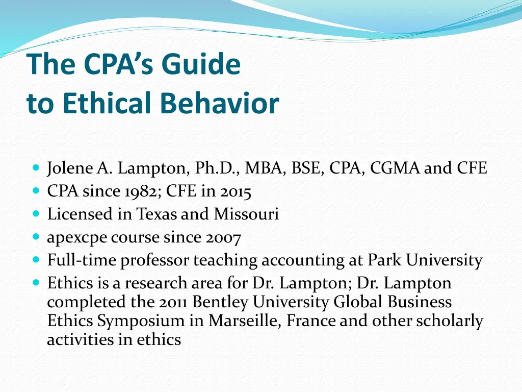 the cpa s guide to ethical behavior