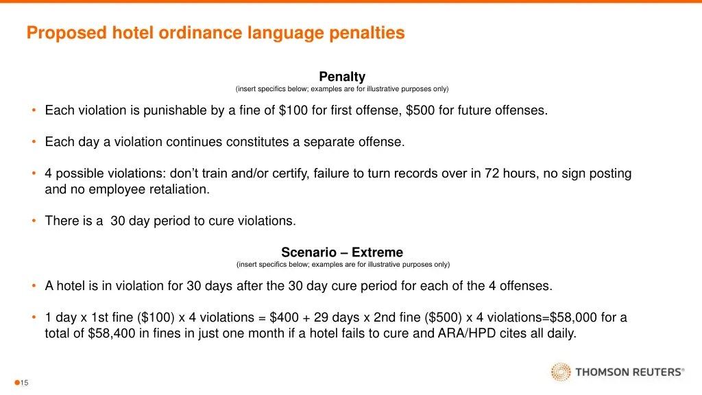 proposed hotel ordinance language penalties