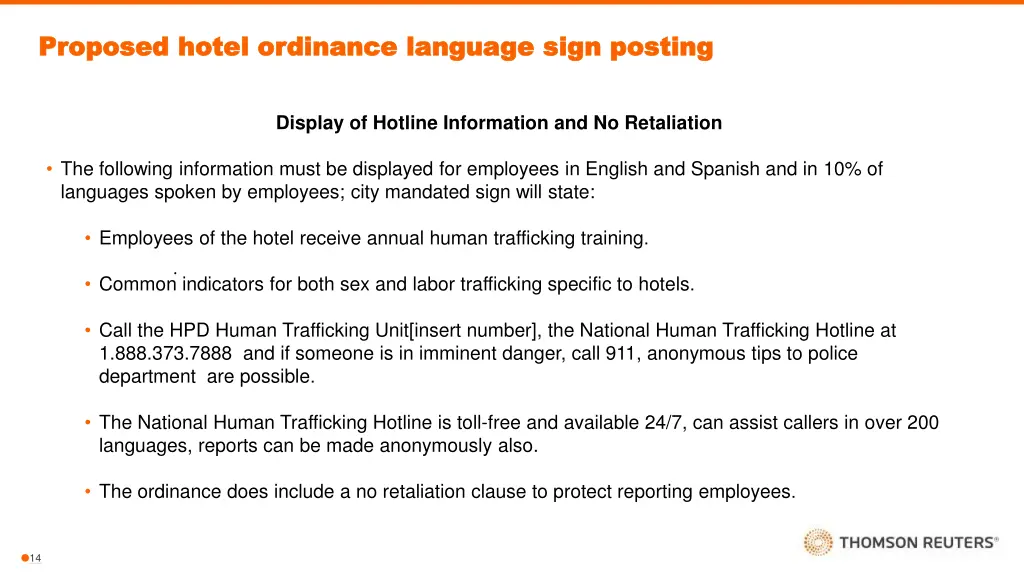 proposed hotel ordinance language sign posting