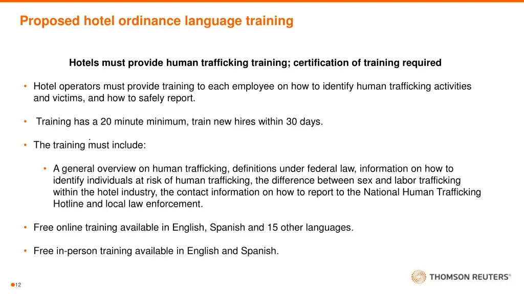 proposed hotel ordinance language training