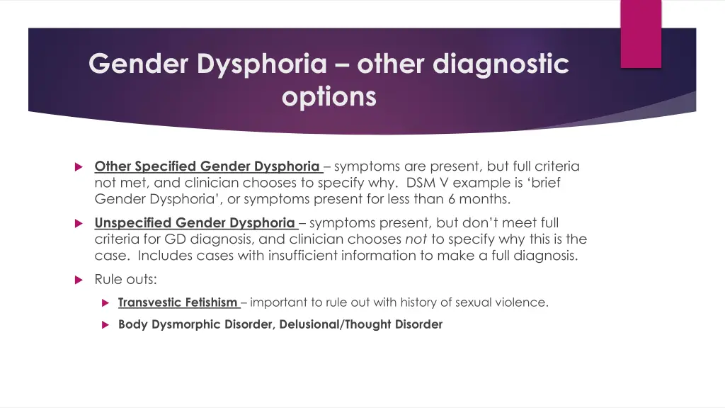 gender dysphoria other diagnostic options