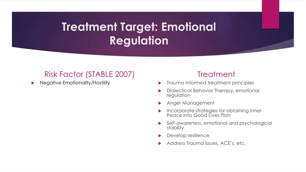 treatment target emotional regulation