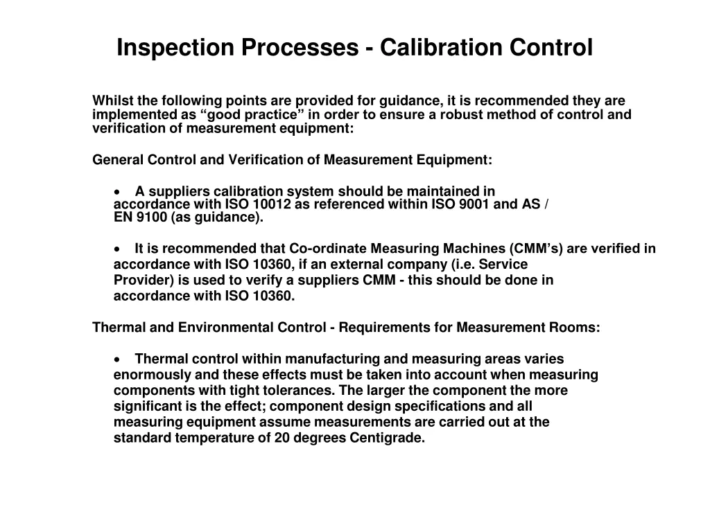 inspection processes calibration control