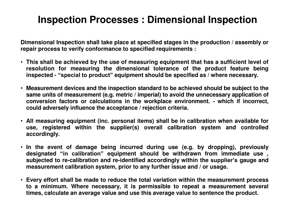 inspection processes dimensional inspection