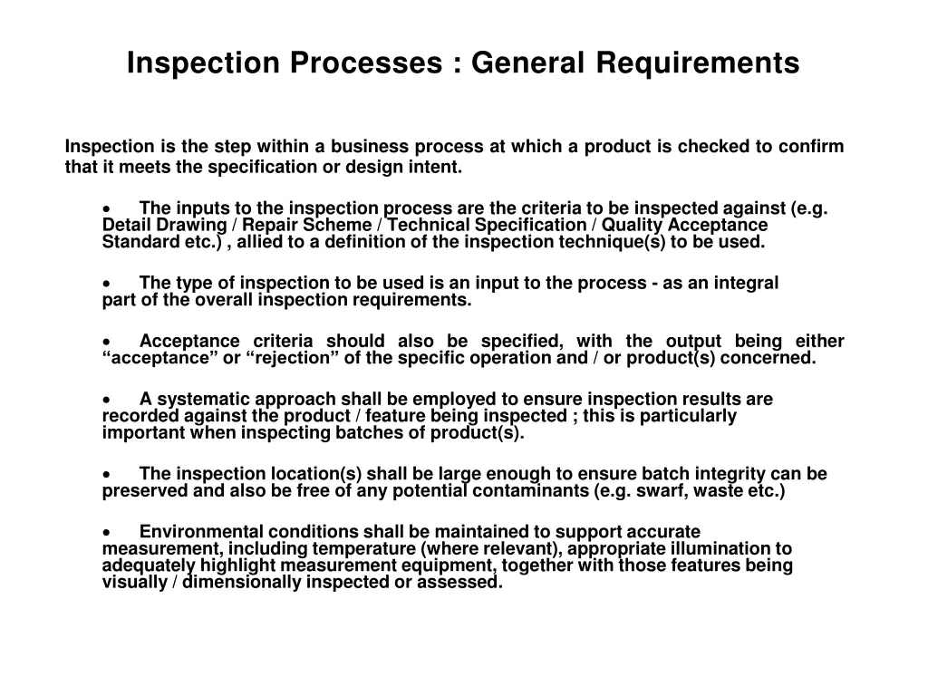 inspection processes general requirements