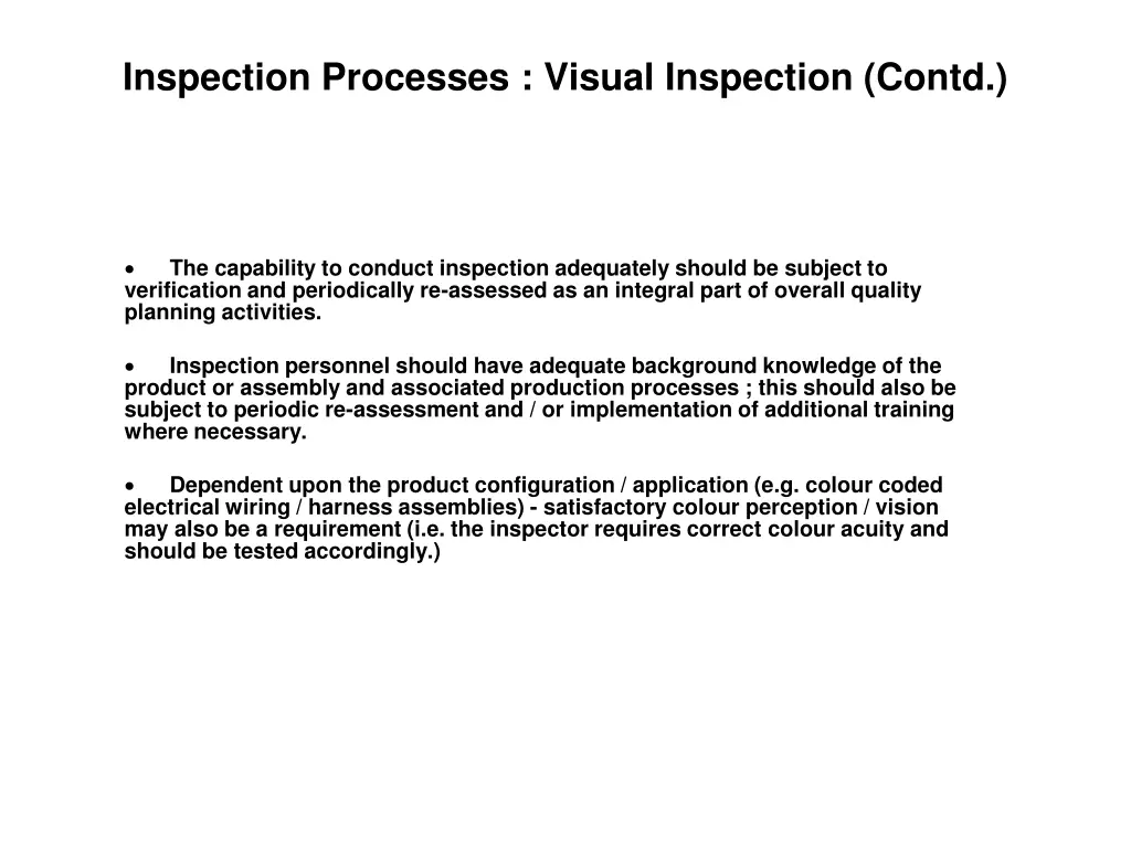 inspection processes visual inspection contd