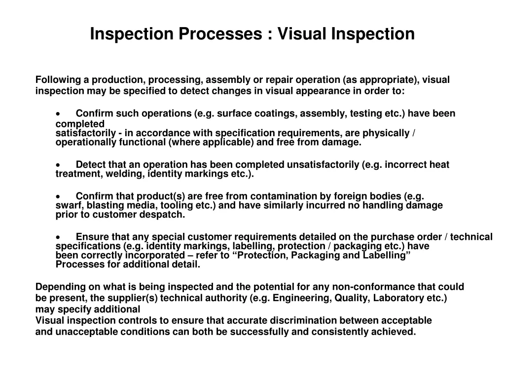 inspection processes visual inspection