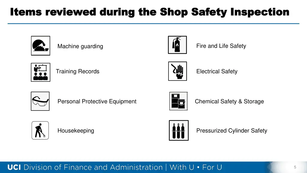 items reviewed during the shop safety inspection