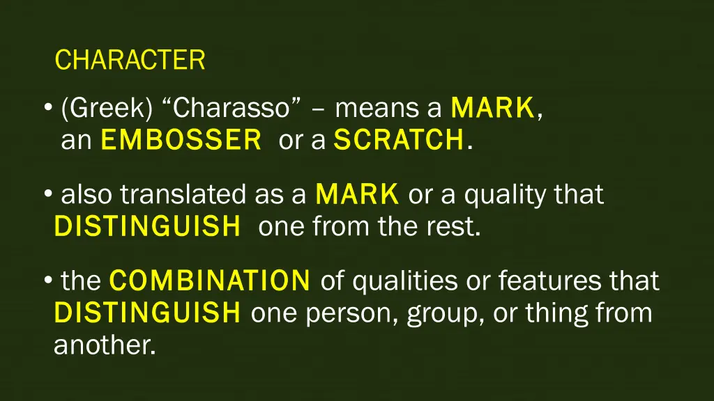 character greek charasso means a mark an embosser