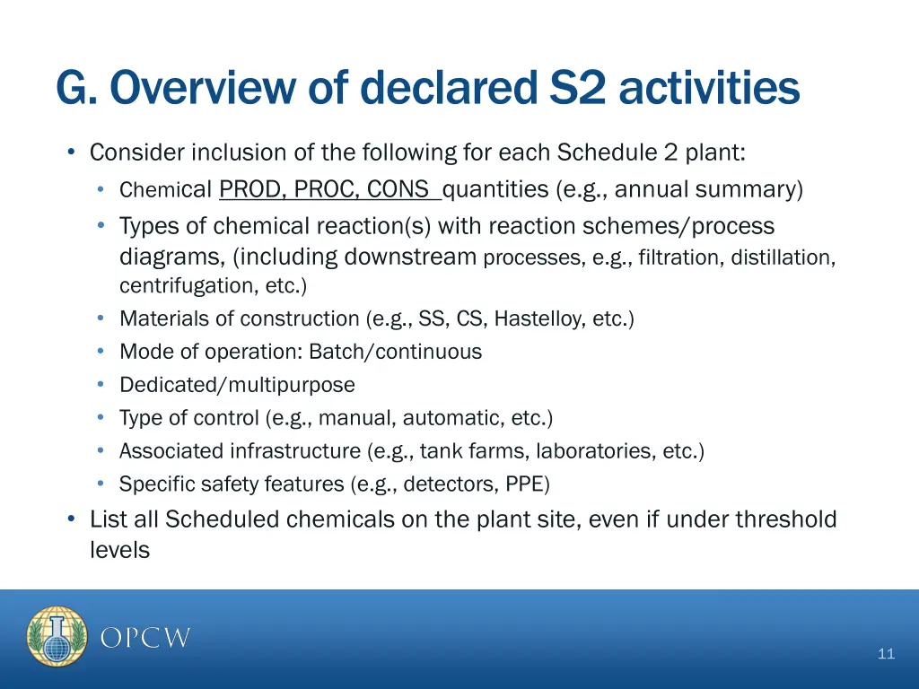 g overview of declared s2 activities