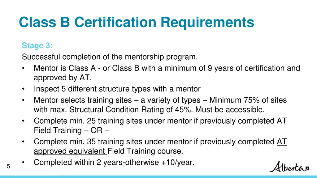 class b certification requirements 1