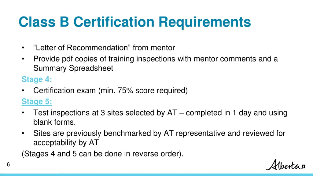 class b certification requirements 2