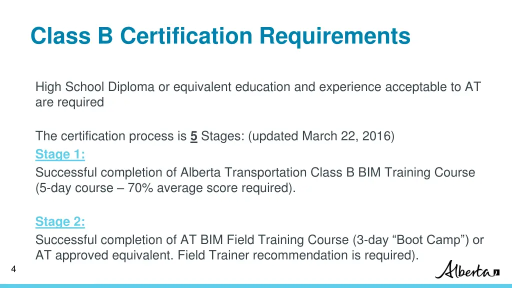 class b certification requirements