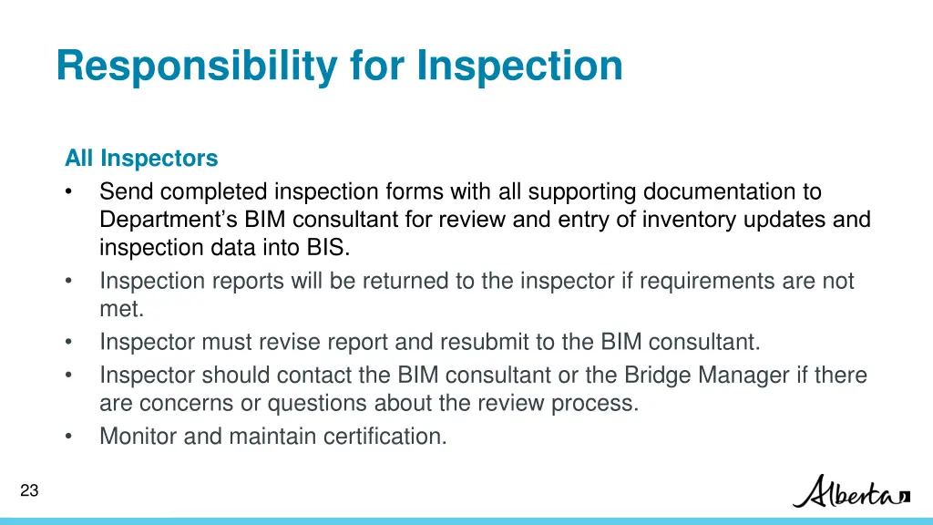 responsibility for inspection 7