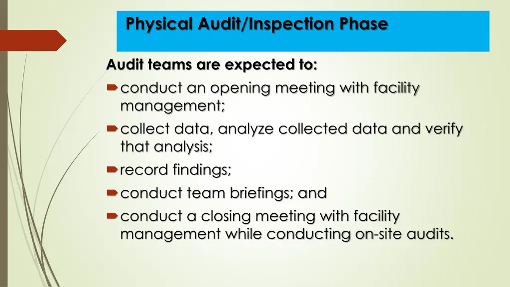 physical audit inspection phase 1