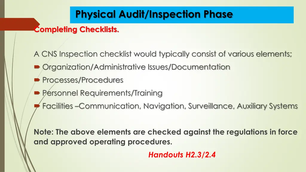 physical audit inspection phase 11