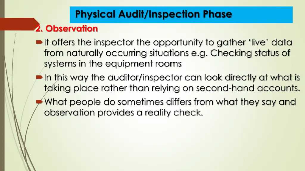 physical audit inspection phase 2 observation