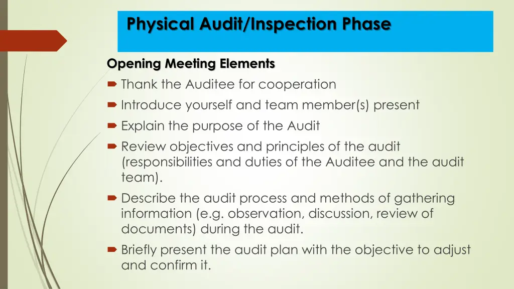 physical audit inspection phase 3