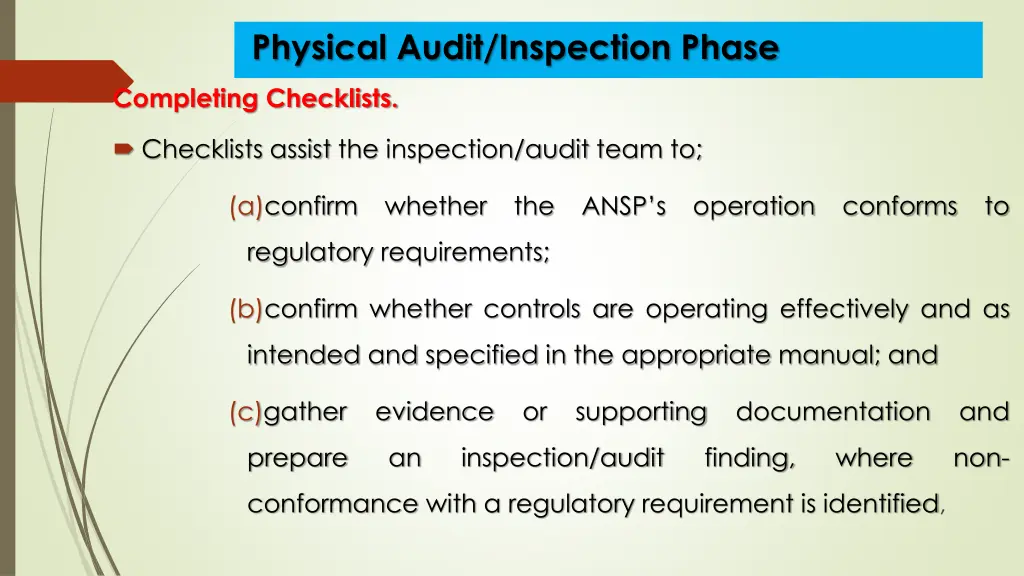 physical audit inspection phase 9