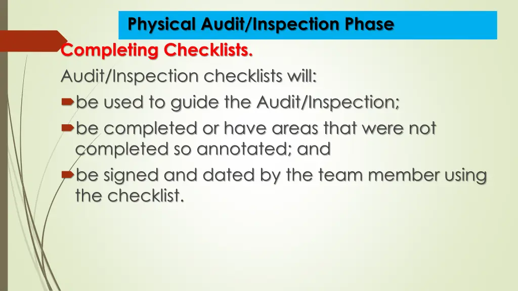 physical audit inspection phase completing 1