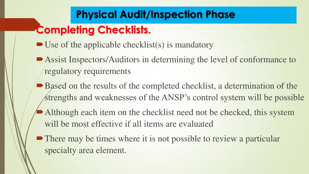 physical audit inspection phase completing 2