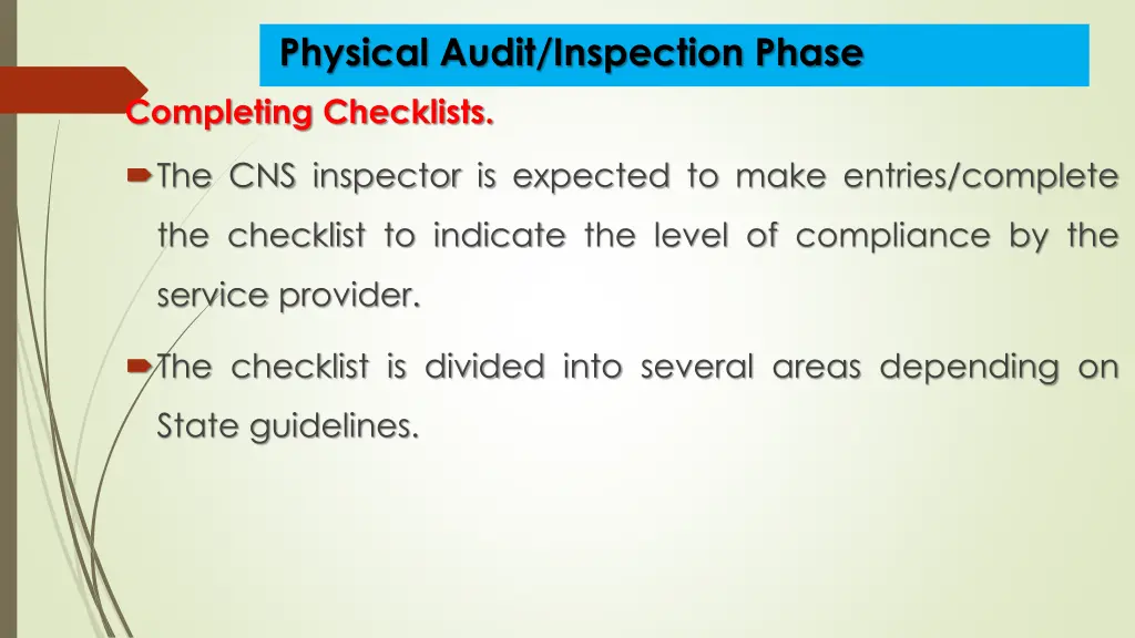 physical audit inspection phase completing 3