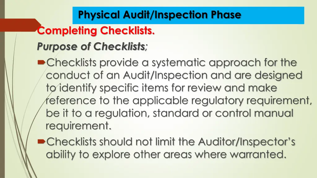 physical audit inspection phase completing