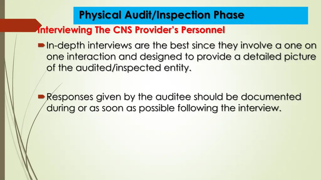 physical audit inspection phase interviewing