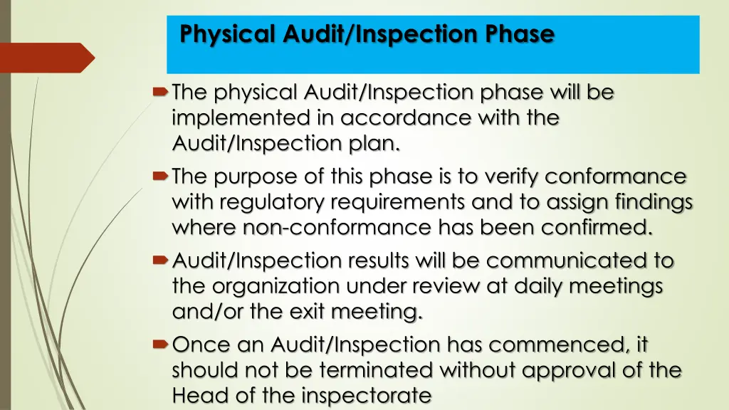 physical audit inspection phase