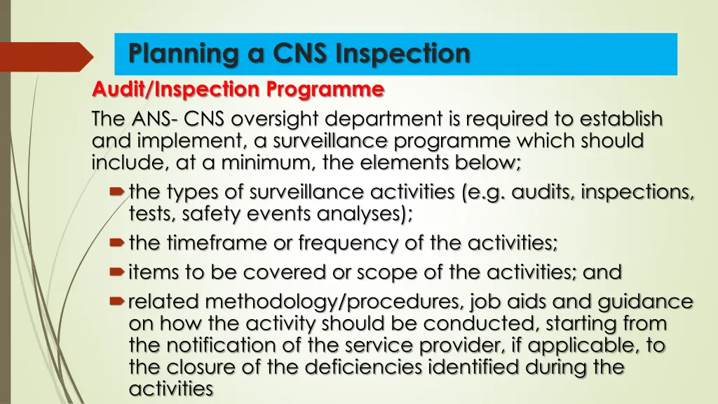 planning a cns inspection audit inspection