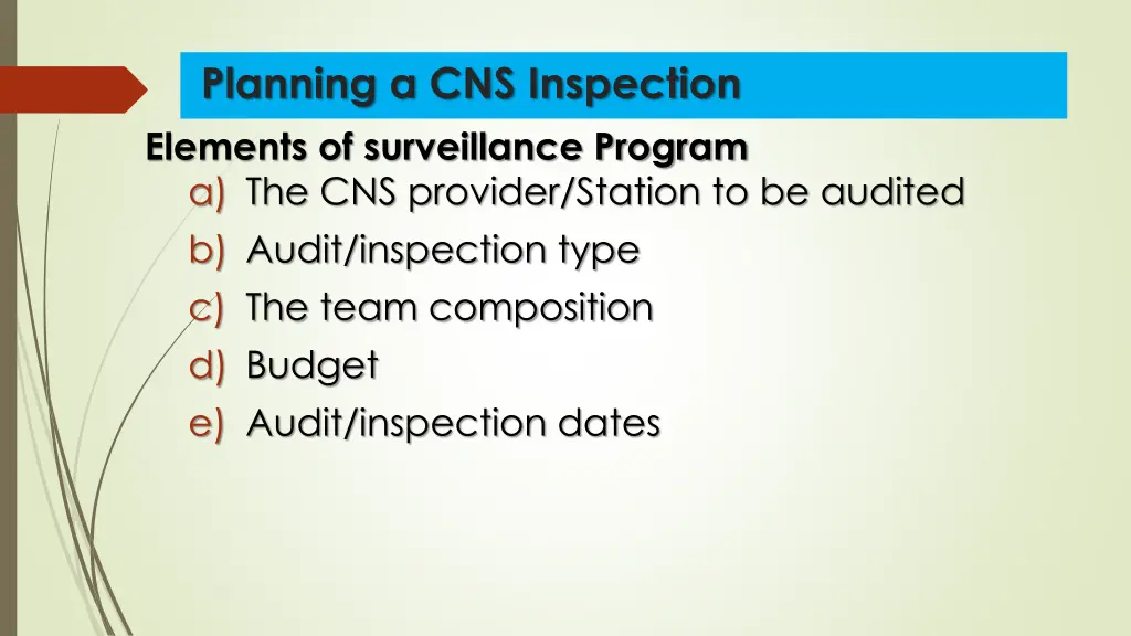 planning a cns inspection elements