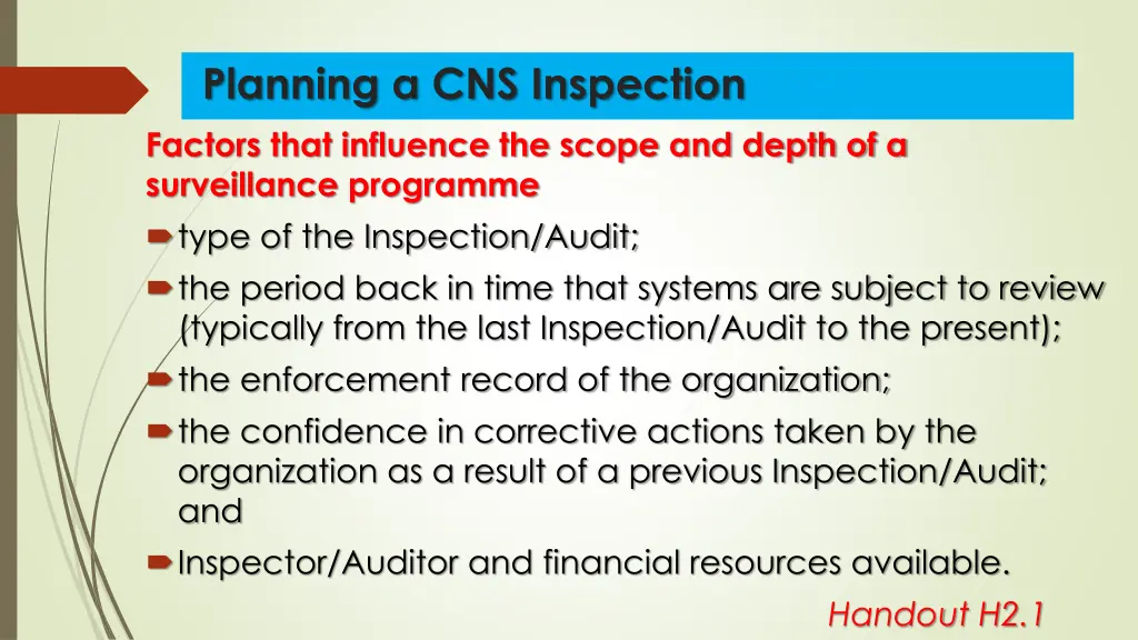 planning a cns inspection factors that influence