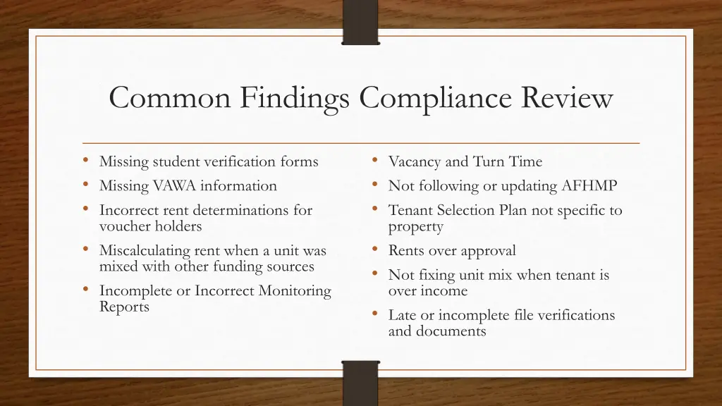 common findings compliance review