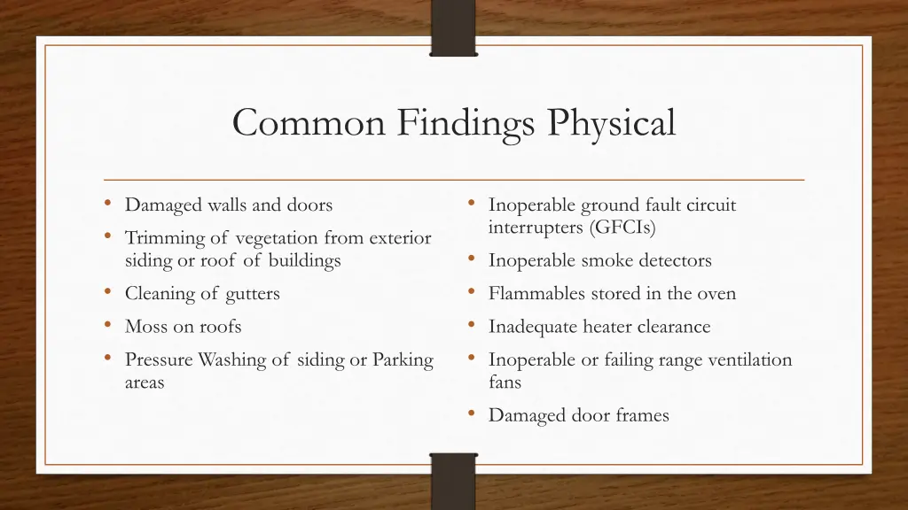 common findings physical