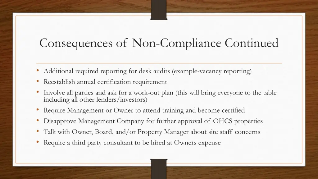 consequences of non compliance continued