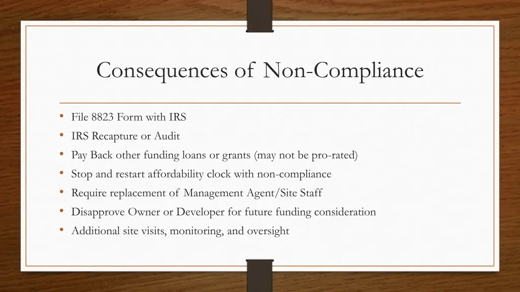 consequences of non compliance