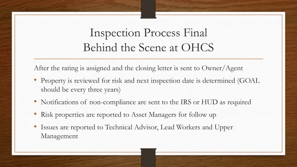 inspection process final behind the scene at ohcs