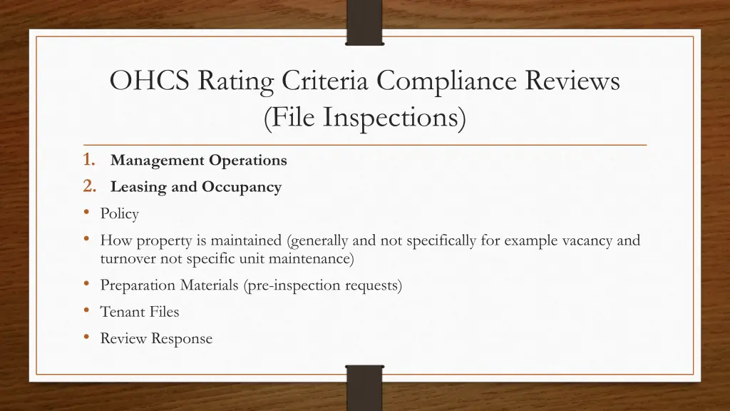 ohcs rating criteria compliance reviews file