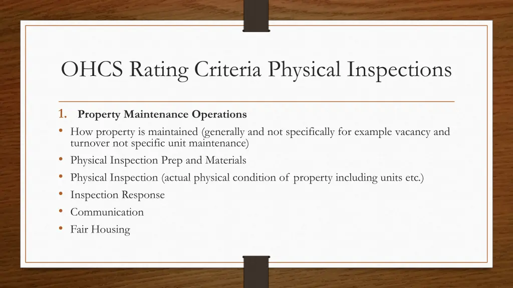 ohcs rating criteria physical inspections