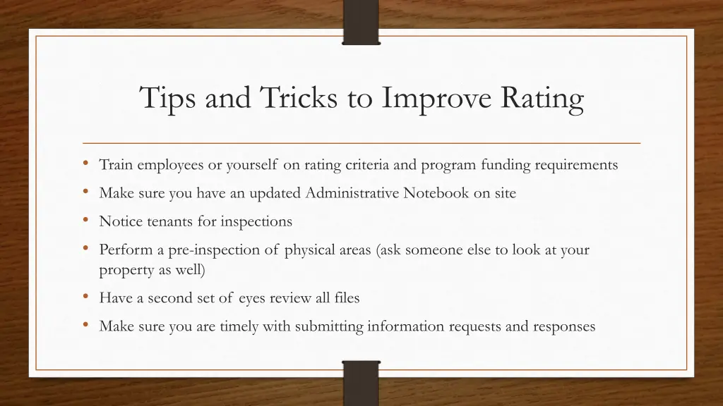 tips and tricks to improve rating