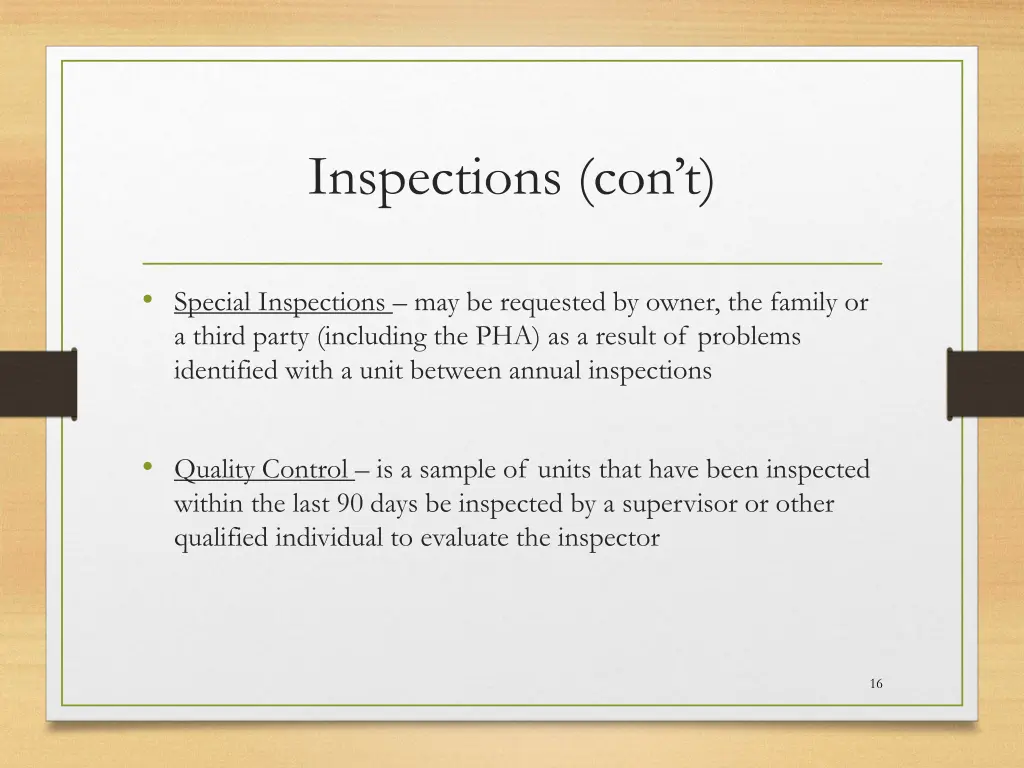 inspections con t