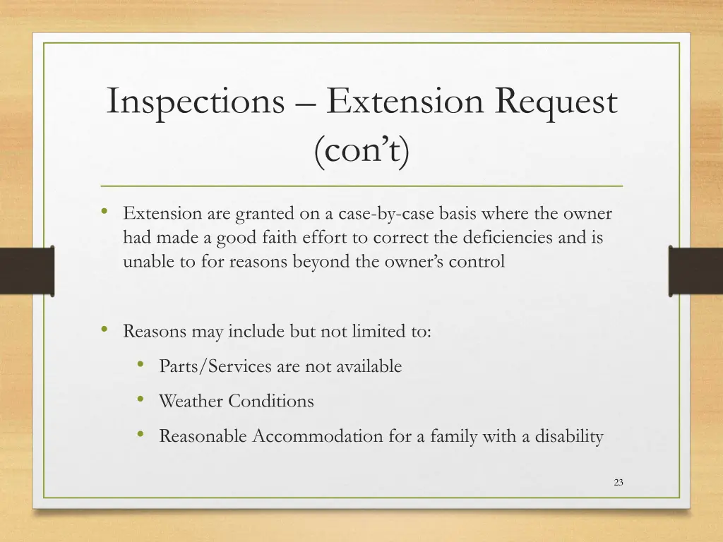 inspections extension request con t