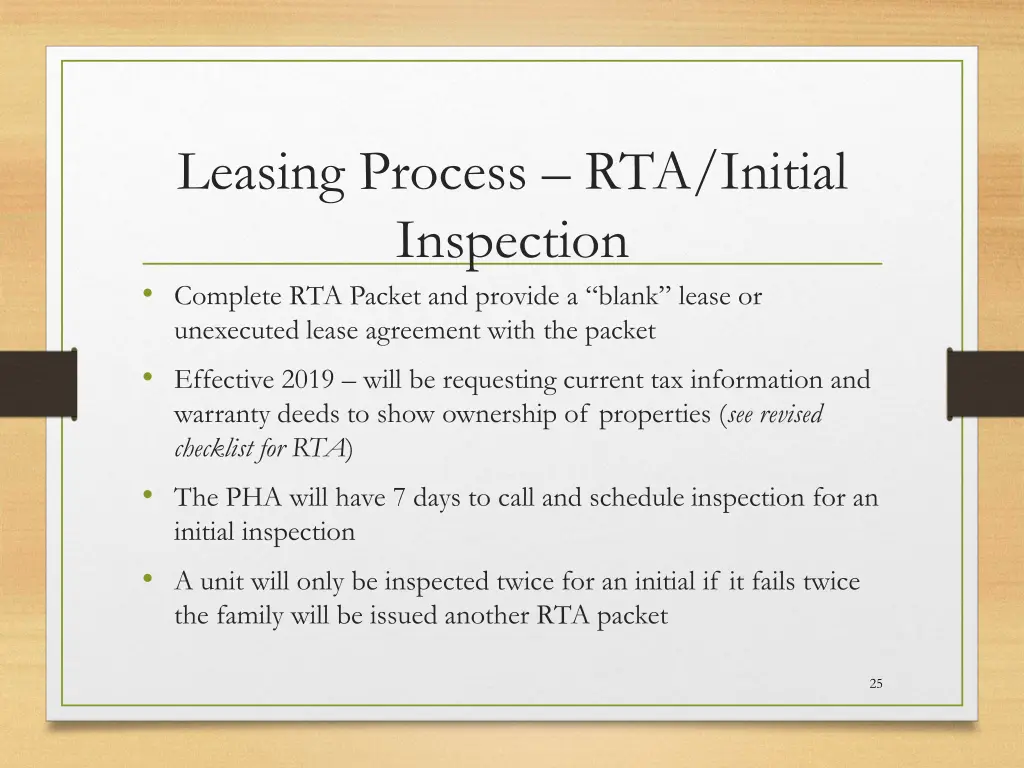 leasing process rta initial inspection complete