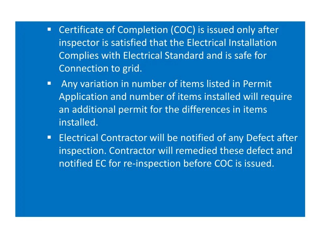 certificate of completion coc is issued only