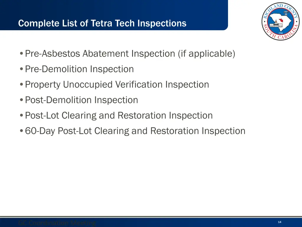 complete list of tetra tech inspections