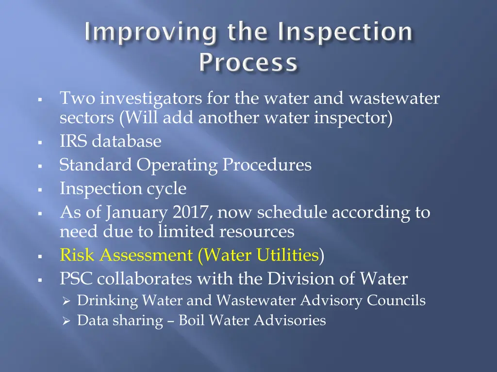 two investigators for the water and wastewater