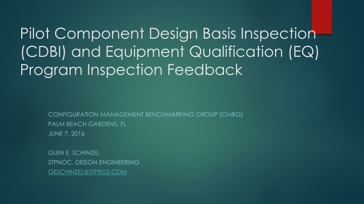 pilot component design basis inspection cdbi